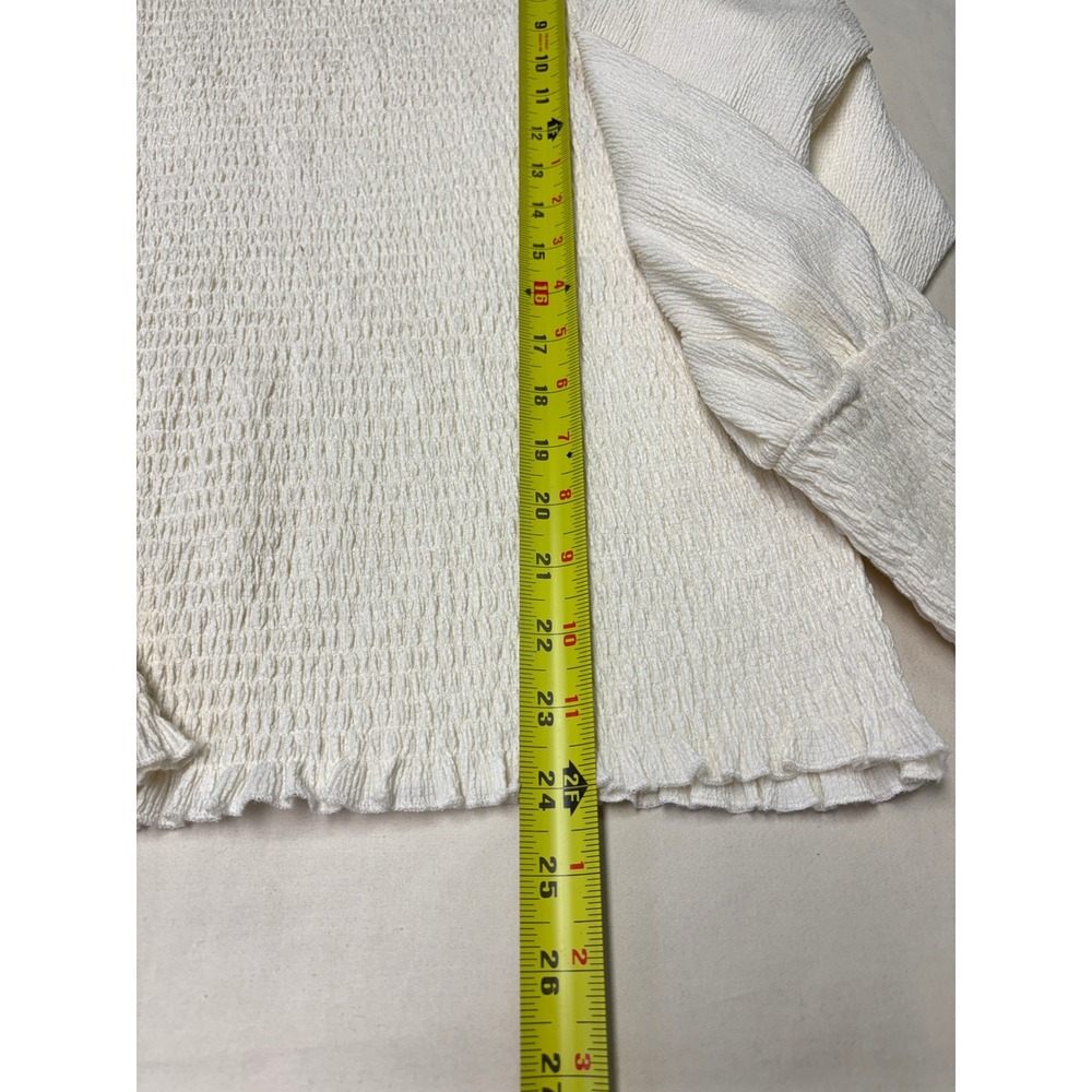 Anthropologie Ivory Smocked Puff Sleeve Blouse XL Cream Textured Top - Picture 6 of 8
